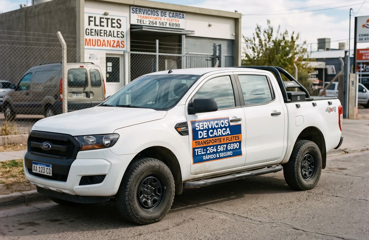 Camioneta con vinilo de la empresa en la puerta