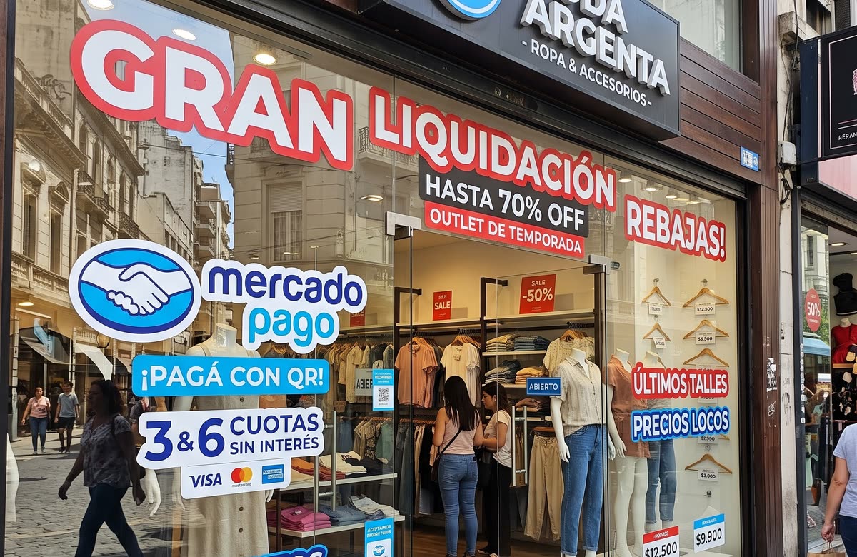 Vidriera de un local con vinilos de liquidación