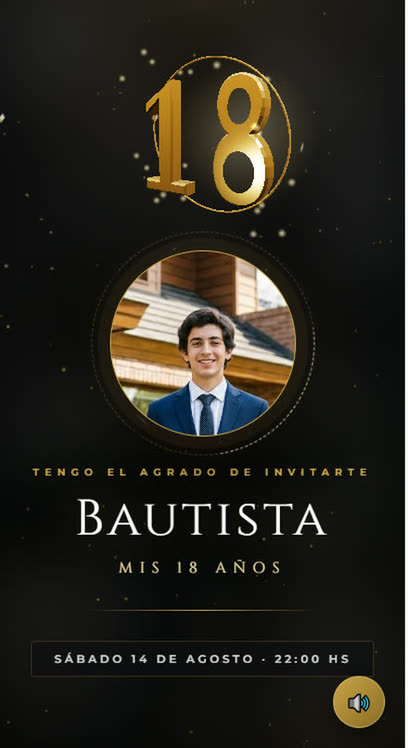 Invitación web de 18 años, negra y dorada