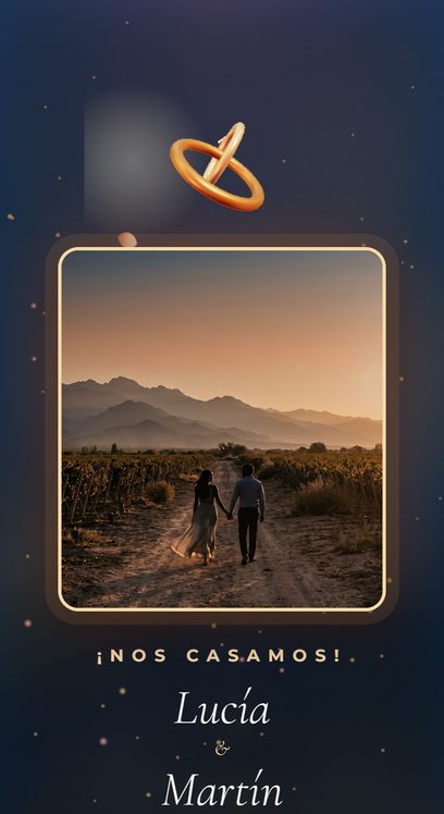 Invitación web de casamiento, terracota y azul noche, con ceremonia y fiesta