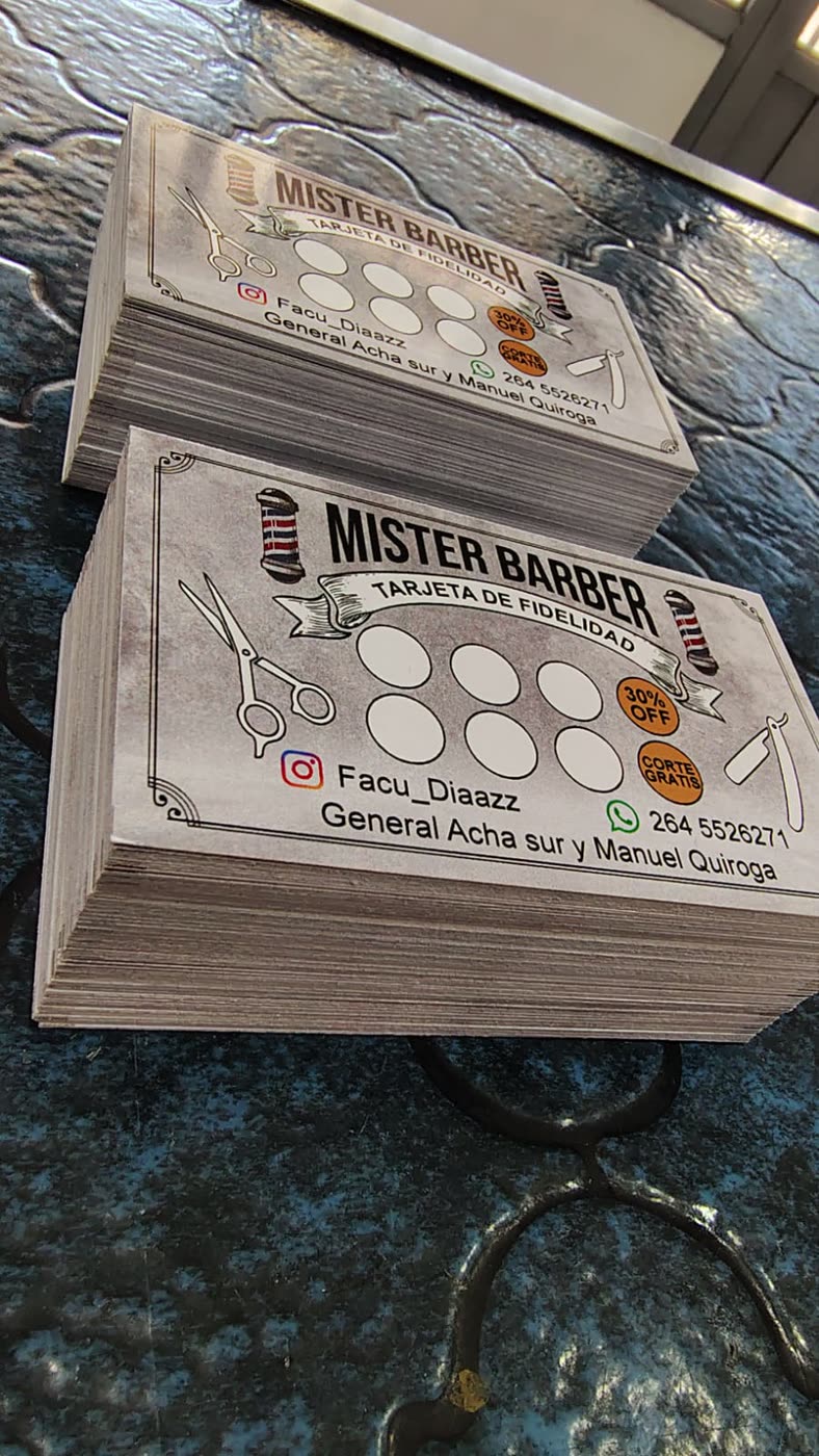 Tarjetas de fidelidad de una barberia, con los casilleros para sellar